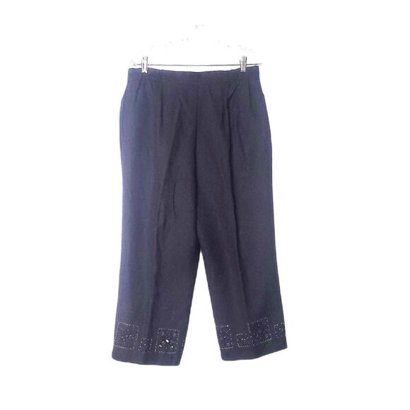 Larry Levine Woman Pants Womens 14W Black Linen Blend Beaded Hem Lined Cropped - Picture 2 of 8
